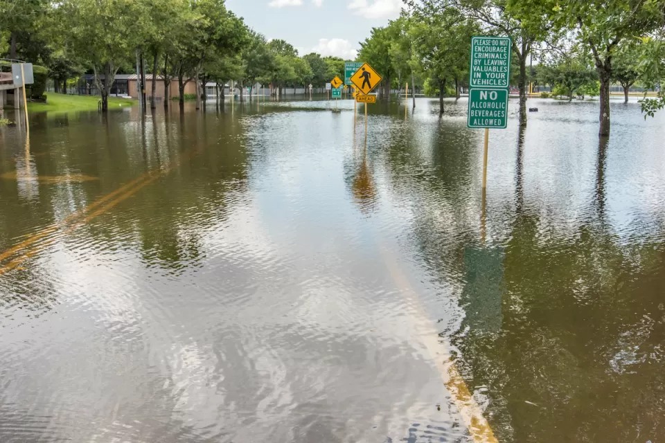 Flooded street in Houston, Texas.